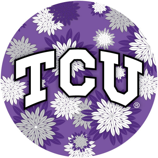 Texas Christian University Round 4-Inch NCAA Floral Love Vinyl Sticker - Blossoming School Spirit Decal