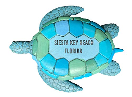 Siesta Key Beach Florida Souvenir Hand Painted Resin Refrigerator Magnet Sunset and Green Turtle Design 3-Inch Approximately