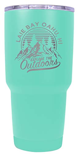 Laie Bay Oahu Hawaii Souvenir Laser Engraved 24 oz Insulated Stainless Steel Tumbler Seafoam.