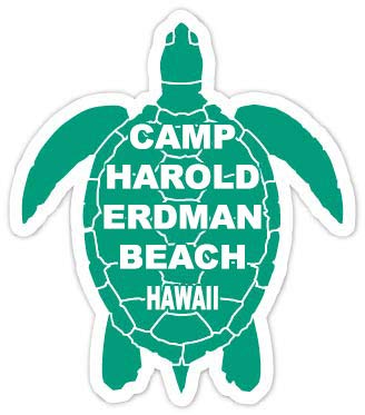 Camp Harold Erdman Beach Hawaii Souvenir 4 Inch Green Turtle Shape Decal Sticker