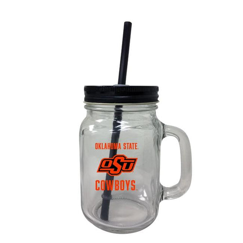 Oklahoma State Cowboys NCAA Iconic Mason Jar Glass - Officially Licensed Collegiate Drinkware with Lid and Straw 