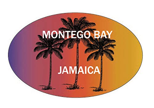 Montego Bay Jamaica Souvenir Palm Trees Surfing Trendy Oval Decal Sticker