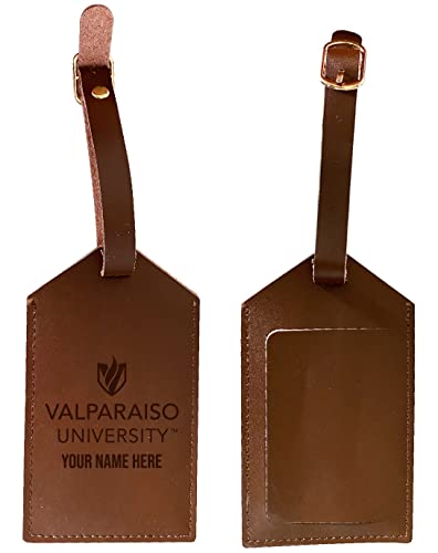 Valparaiso University Premium Leather Luggage Tag - Laser-Engraved Custom Name Option