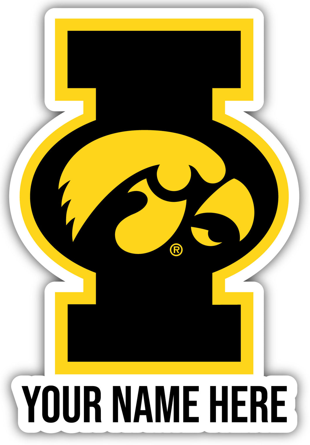 Iowa Hawkeyes 9x14-Inch Mascot Logo NCAA Custom Name Vinyl Sticker - Personalize with Name