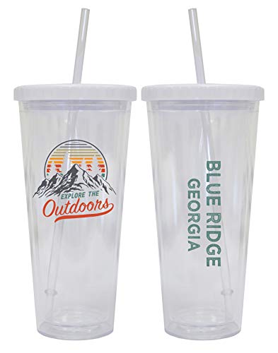 Blue Ridge Georgia Camping 24 oz Reusable Plastic Straw Tumbler w/Lid & Straw 2-Pack
