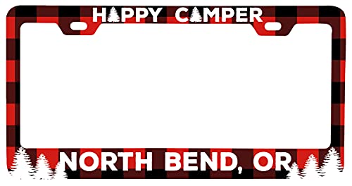 North Bend Oregon Car Metal License Plate Frame Plaid Design
