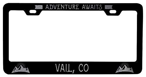 R and R Imports Vail Colorado Laser Etched Vanity Black Metal License Plate Frame