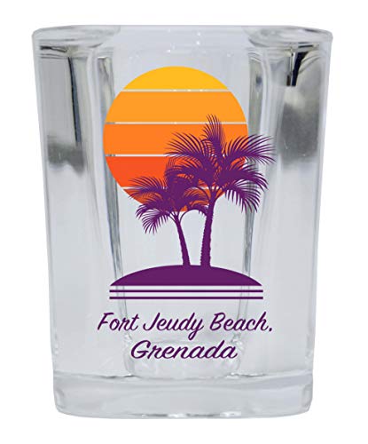 Fort Jeudy Beach Grenada Souvenir 2 Ounce Square Shot Glass Palm Design