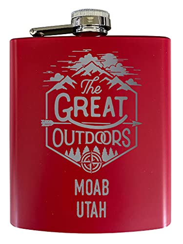 Moab Utah Laser Engraved Explore the Outdoors Souvenir 7 oz Stainless Steel 7 oz Flask Red