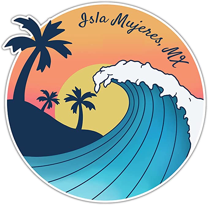 Isla Mujeres México Souvenir 4-Inch Vinyl Decal Sticker Wave Design