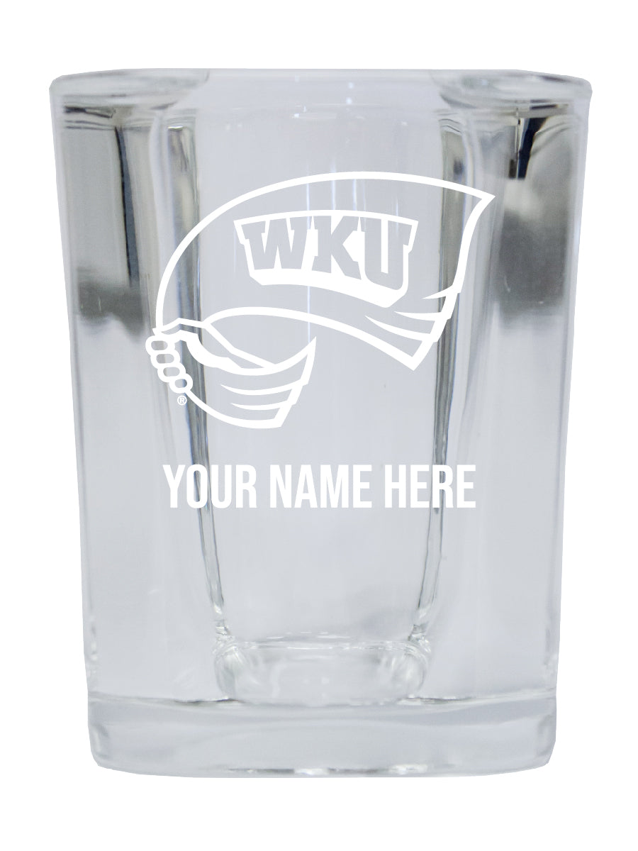 Personalized Customizable Western Kentucky Hilltoppers Etched Stemless Shot Glass 2 oz With Custom Name