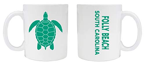 Folly Beach South Carolina Souvenir White Ceramic Coffee Mug 2 Pack Turtle Design