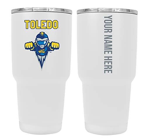 Collegiate Custom Personalized Toledo Rockets, 24 oz Insulated Stainless Steel Tumbler with Engraved Name (White)