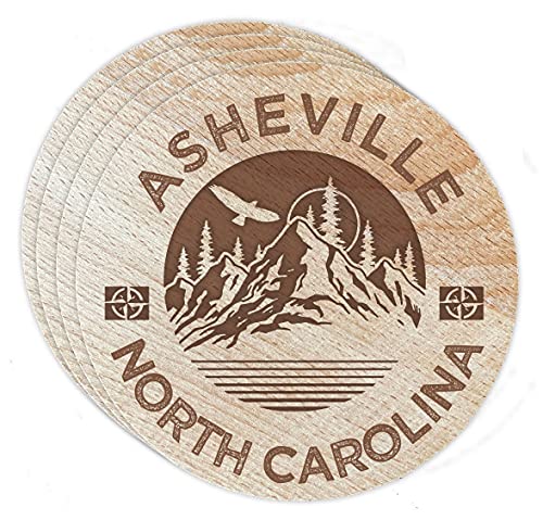 Asheville North Carolina 4 Pack Engraved Wooden Coaster Camp Outdoors Design
