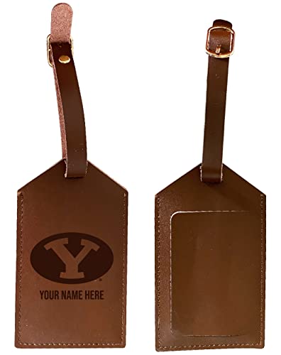 Brigham Young Cougars Premium Leather Luggage Tag - Laser-Engraved Custom Name Option