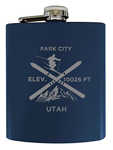 Park City Utah Ski Snowboard Winter Adventures Stainless Steel 7 oz Flask Navy