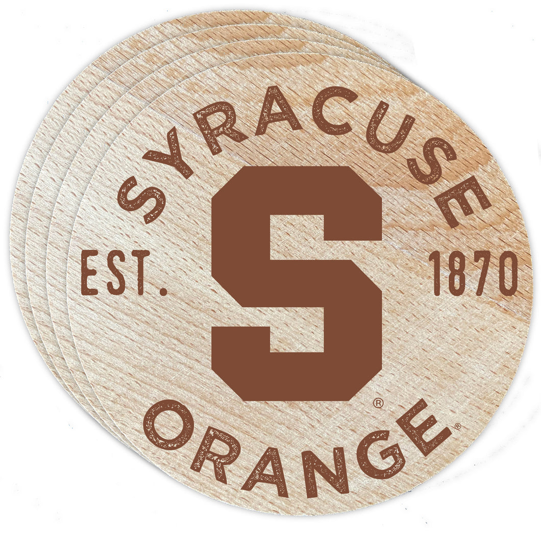 Syracuse Orange Officially Licensed Wood Coasters (4-Pack) - Laser Engraved, Never Fade Design