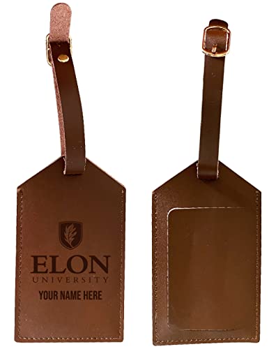 Elon University Premium Leather Luggage Tag - Laser-Engraved Custom Name Option