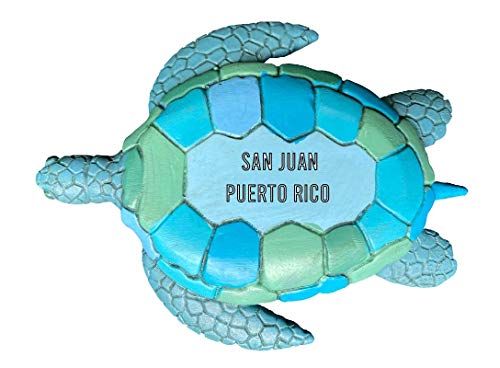 San Juan Puerto Rico Souvenir Hand Painted Resin Refrigerator Magnet Sunset and Green Turtle Design 3-Inch Approximately