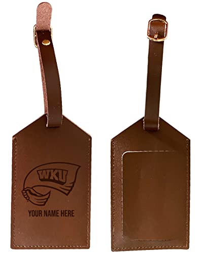 Western Kentucky Hilltoppers Premium Leather Luggage Tag - Laser-Engraved Custom Name Option