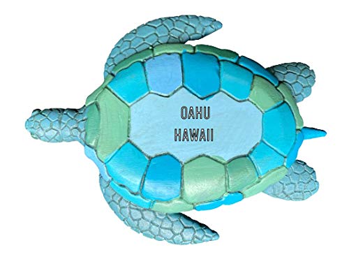 Oahu Hawaii Souvenir Hand Painted Resin Refrigerator Magnet Sunset and Green Turtle Design 3-Inch Approximately