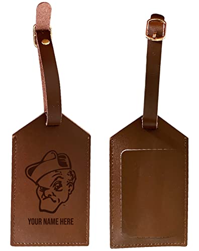 Ohio Wesleyan University Premium Leather Luggage Tag - Laser-Engraved Custom Name Option
