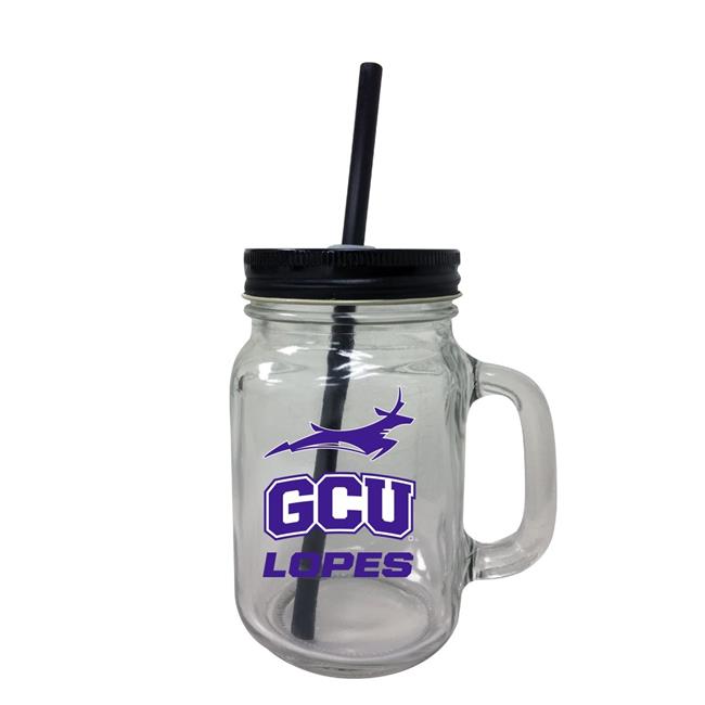 Grand Canyon University Lopes NCAA Iconic Mason Jar Glass - Officially Licensed Collegiate Drinkware with Lid and Straw 