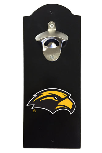 Southern Mississippi Golden Eagles Wall-Mounted Bottle Opener – Sturdy Metal with Decorative Wood Base for Home Bars, Rec Rooms & Fan Caves