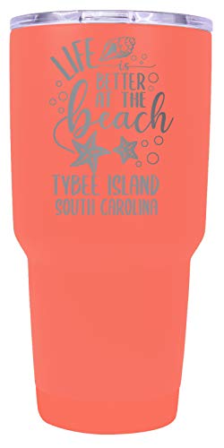 Tybee Island South Carolina Souvenir Laser Engraved 24 Oz Insulated Stainless Steel Tumbler Coral