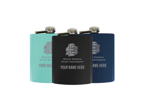 South Dakota State Jackrabbits Officially Licensed Personalized Stainless Steel Flask 7 oz - Custom Text, Matte Finish, Choose Your Color
