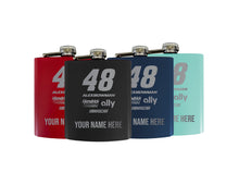 Load image into Gallery viewer, Personalized Customizable Nascar #48 Alex Bowman Matte Finish Stainless Steel 7 oz Flask Personalized with Custom Text New for 2022
