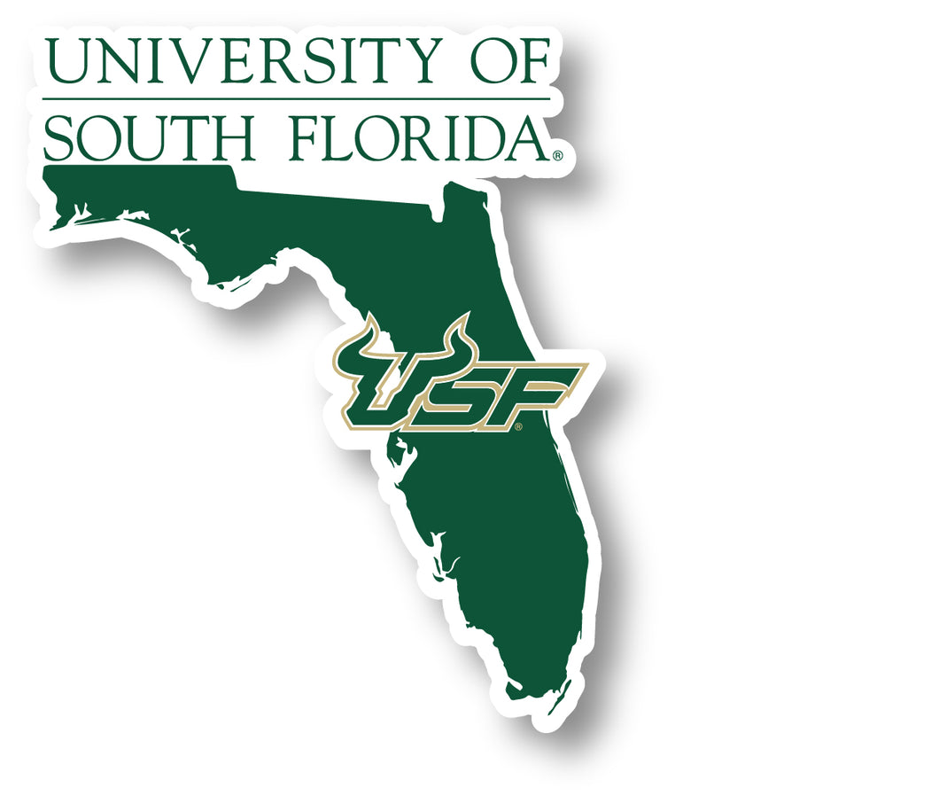 South Florida Bulls 4-Inch State Shape NCAA Vinyl Decal Sticker for Fans, Students, and Alumni