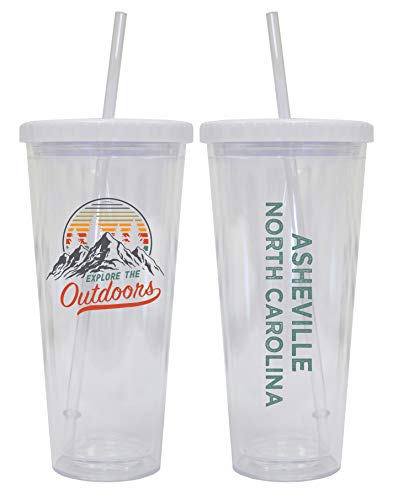 Asheville North Carolina Camping 24 oz Reusable Plastic Straw Tumbler w/Lid & Straw 2-Pack