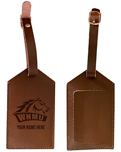Western New Mexico University Premium Leather Luggage Tag - Laser-Engraved Custom Name Option