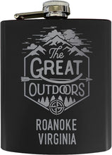 Load image into Gallery viewer, Roanoke Virginia Laser Engraved Explore the Outdoors Souvenir 7 oz Stainless Steel Flask
