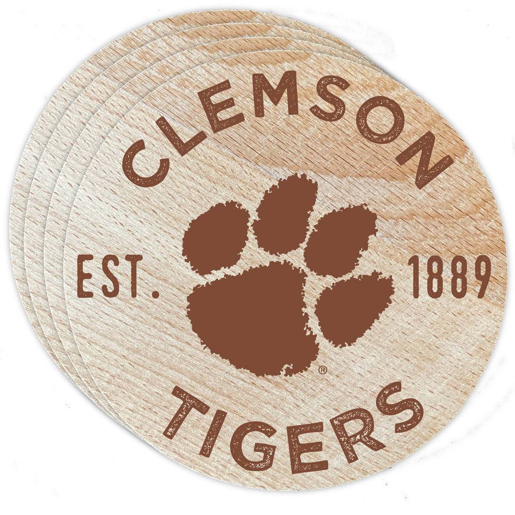 Clemson Tigers Officially Licensed Wood Coasters (4-Pack) - Laser Engraved, Never Fade Design