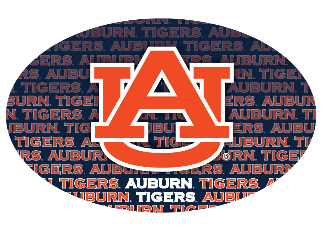 Auburn University Ncaa Collegiate Trendy Verbiage Repeating Wordmark Text Fashion Pattern Oval Decal Sticker