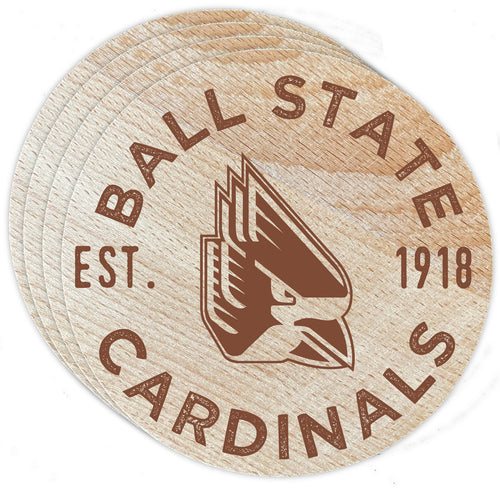 Ball State University Officially Licensed Wood Coasters (4-Pack) - Laser Engraved, Never Fade Design