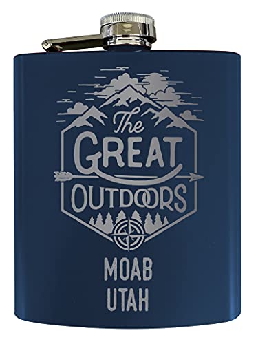 Moab Utah Laser Engraved Explore the Outdoors Souvenir 7 oz Stainless Steel 7 oz Flask Navy
