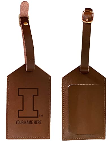 Illinois Fighting Illini Premium Leather Luggage Tag - Laser-Engraved Custom Name Option