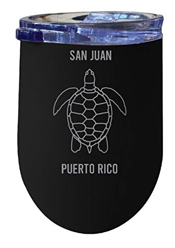 R and R Imports San Juan Puerto Rico Souvenir 12 oz Black Laser Etched Insulated Wine Stainless Steel Turtle Design