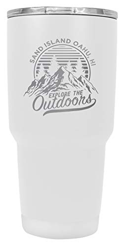 Sand Island Oahu Hawaii Souvenir Laser Engraved 24 oz Insulated Stainless Steel Tumbler White White.