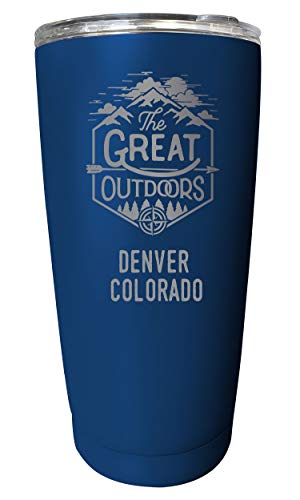 R and R Imports Denver Colorado Etched 16 oz Stainless Steel Insulated Tumbler Outdoor Adventure Design Navy.