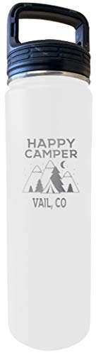 Vail Colorado Happy Camper 32 Oz Engraved White Insulated Double Wall Stainless Steel Water Bottle Tumbler