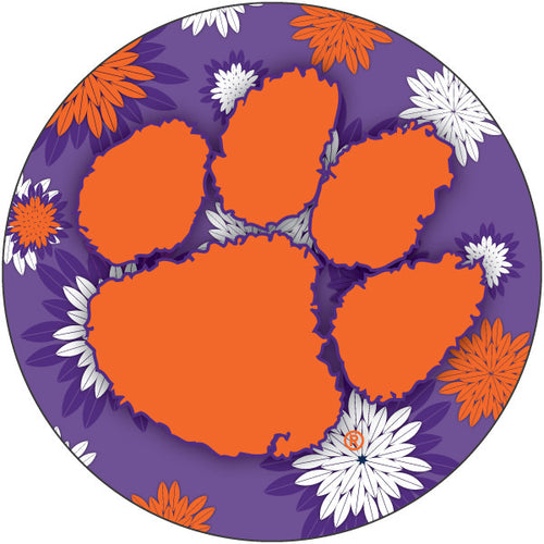 Clemson Tigers Round 4-Inch NCAA Floral Love Vinyl Sticker - Blossoming School Spirit Decal