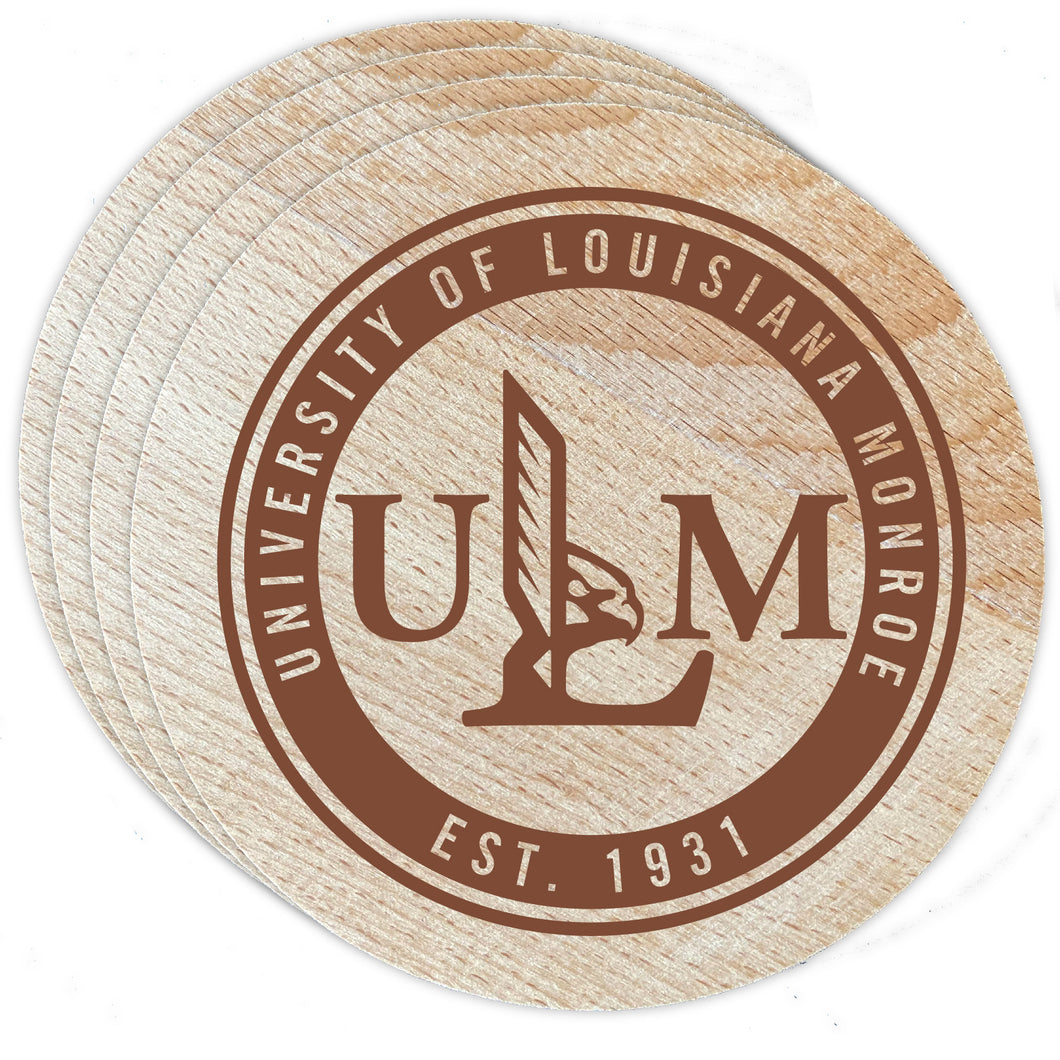 University of Louisiana Monroe Officially Licensed Wood Coasters (4-Pack) - Laser Engraved, Never Fade Design