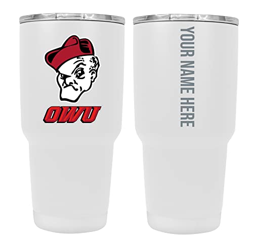 Collegiate Custom Personalized Ohio Wesleyan University, 24 oz Insulated Stainless Steel Tumbler with Engraved Name (White)