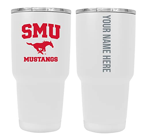 Collegiate Custom Personalized Southern Methodist University, 24 oz Insulated Stainless Steel Tumbler with Engraved Name (White)