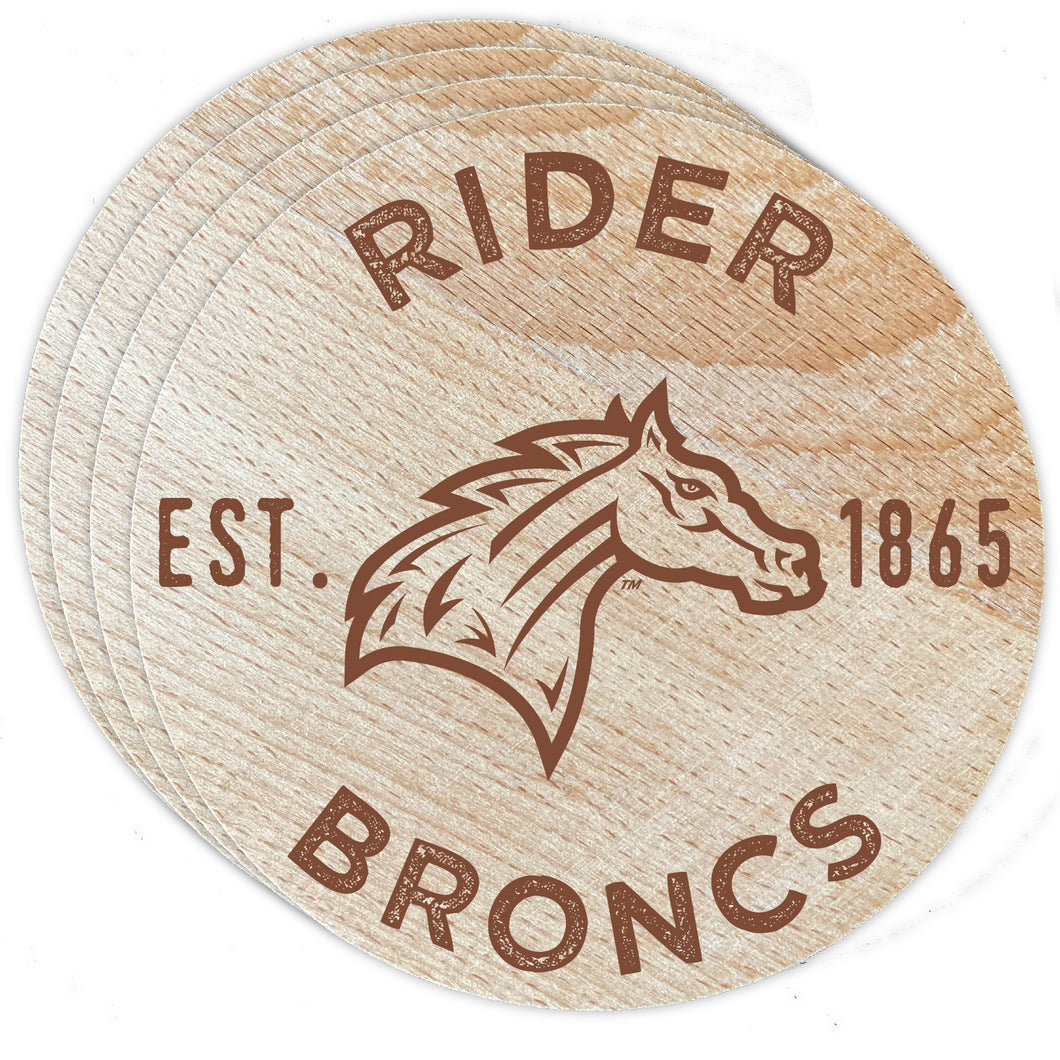 Rider University Broncs Officially Licensed Wood Coasters (4-Pack) - Laser Engraved, Never Fade Design