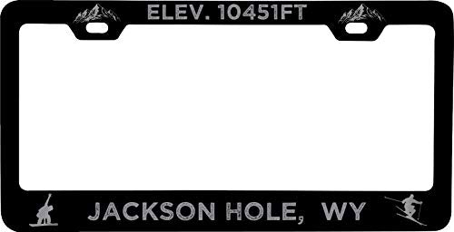 R and R Imports Jackson Hole Wyoming Etched Metal License Plate Frame Black